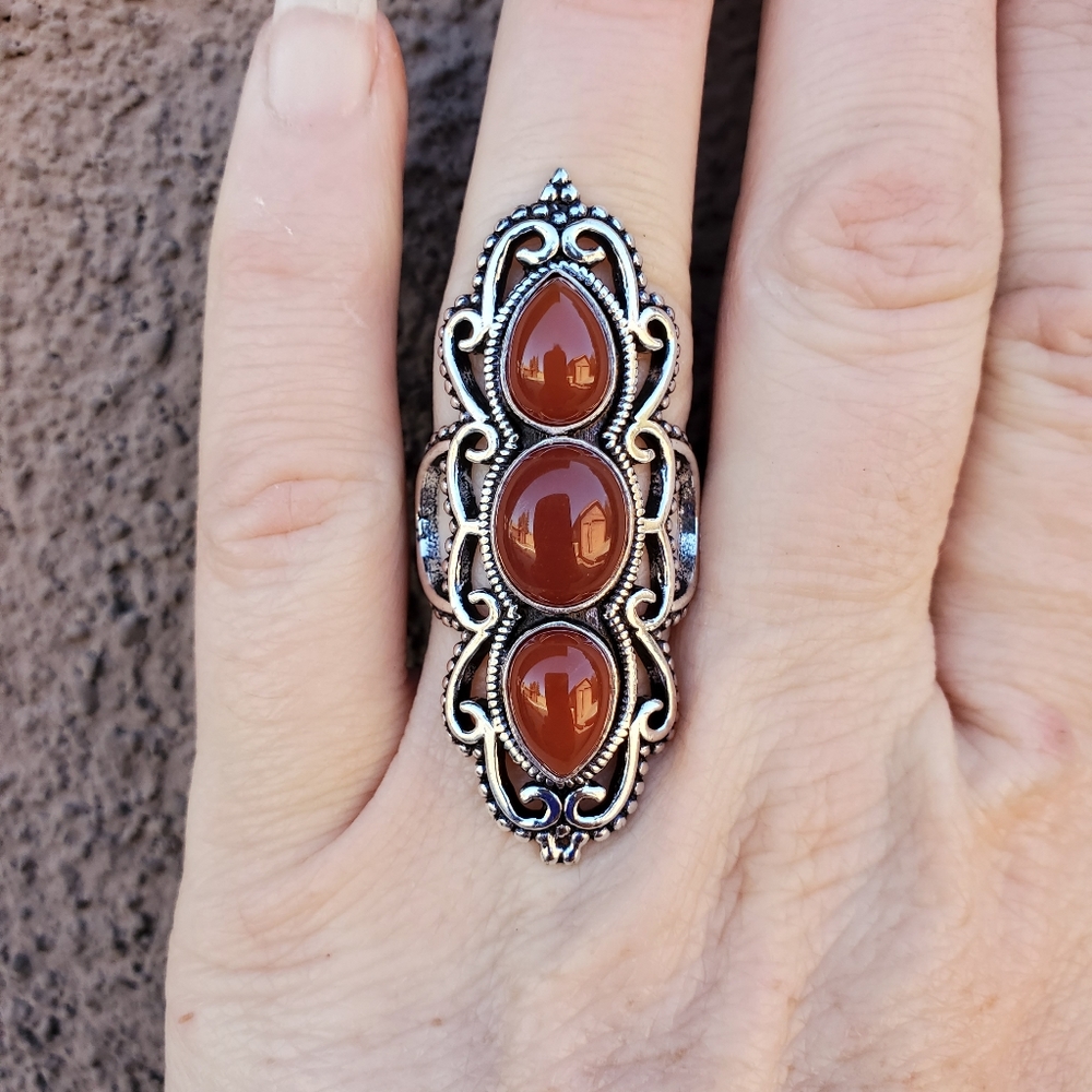 New Amazing Carnelian 925 Silver Statement Ring.